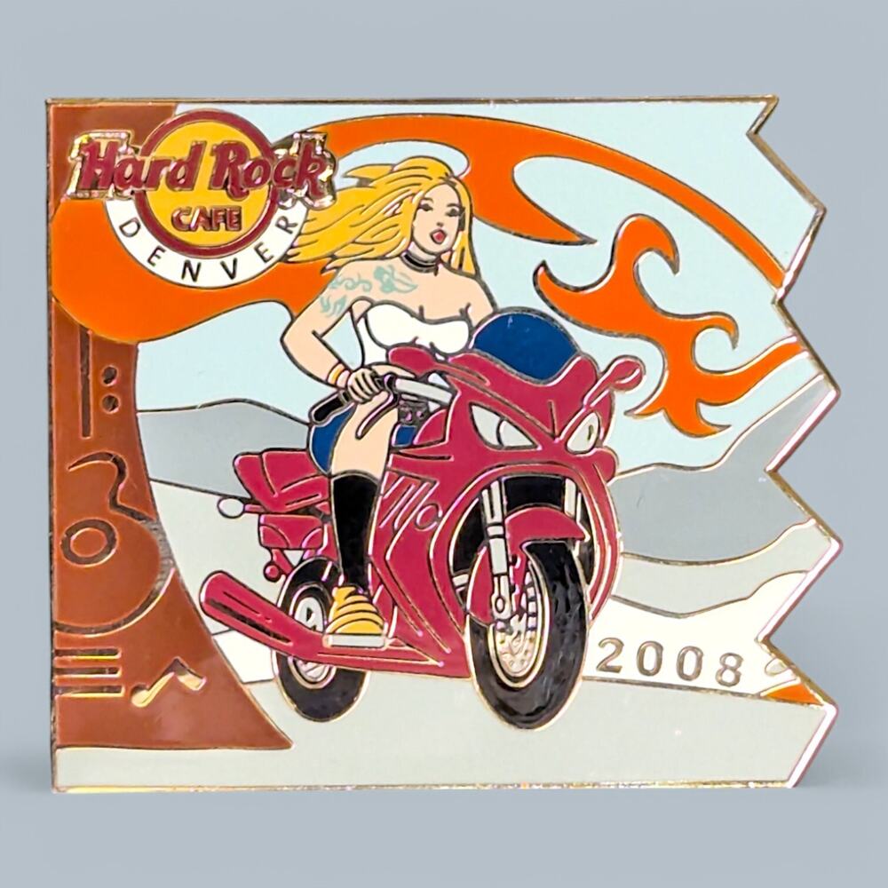 Hard Rock Pin 2008 Denver Puzzle Motorcycle Girl